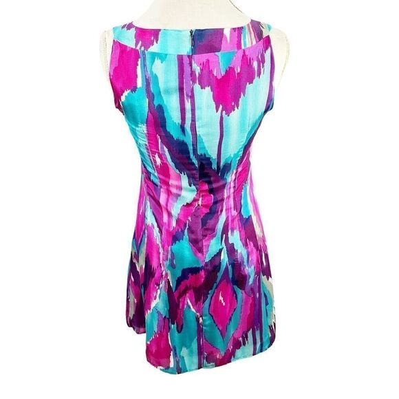 Nanette Leopore Dress A-Line Baby Doll 100% Silk Pink Blue Ikat Print Size 2 - Picture 7 of 9